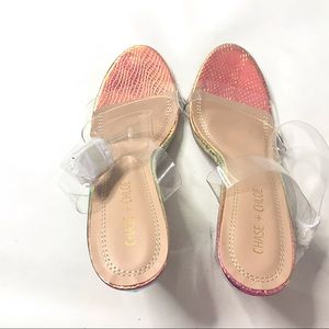 Clear Women's Crystal Heel Sandals Slingback Shoes Transparent Fashion